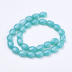 Dark Turquoise Electroplate Glass Beads Strands, Faceted, Oval, Dark Turquoise, 16x12x7mm, Hole: 1mm, about 24pcs/strand, 15.1 inch