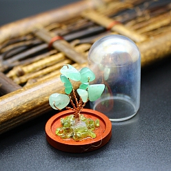 Green Aventurine Natural Green Aventurine Chips Tree Decorations, Wood & Glass Bell Jar with Copper Wire Feng Shui Energy Stone Gift for Home Office Desktop Decorations, 30x42mm