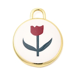 Цветок Латунные подвески с принтом, плоские круглые прелести, долговечный, реальный 18 k позолоченный, цветок, 20x17x3 мм, отверстие : 3x3 мм