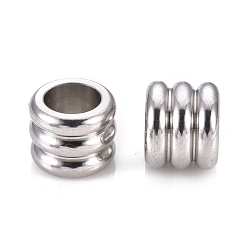 Stainless Steel Color 304 Stainless Steel European Beads, Large Hole Beads, Groove Beads, Column, Stainless Steel Color, 10x8mm, Hole: 6mm