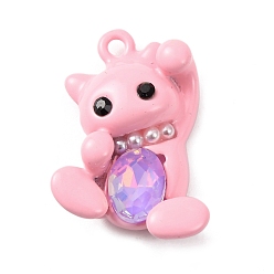 Бледно-Розовый Подвески из сплава и страза, нести прелести, с ABS имитации жемчуга, стойки покрытие, платина, розовый жемчуг, 25x16.5x7 мм, отверстие : 1.6 мм