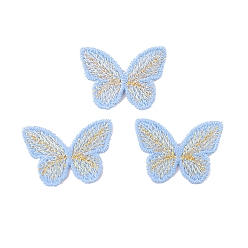 Cornflower Blue Polyester Butterfly Cabochons, for Hair Accessories Making, Cornflower Blue, 30x43mm