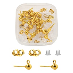Golden DIY Earring Making Kits, 70Pcs Plastic & Iron Ear Nuts, 20Pcs Iron Ball Stud Earring Findings, Golden, Findings: 90pcs/box