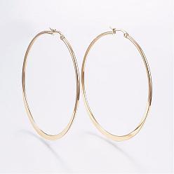 Golden 304 Stainless Steel Big Hoop Earrings, Hypoallergenic Earrings, Flat Ring Shape, Golden, 12 Gauge, 69~71x2mm, Pin: 0.7x1mm