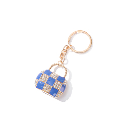 Blue Rhinestone Hand Bag Keychains, KC Gold Plated Alloy Enamel Charm Keychain, Blue, 10x4cm
