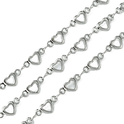 Stainless Steel Color 304 Stainless Steel Hollow Heart Link Chains, Unwelded, with Spool, Stainless Steel Color, 10x4.5x1.5mm, 4x2.5x0.5mm, about 32.81 Feet(10m)/Roll