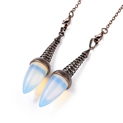 Opalite Opalite Dowsing Pendulums, with Red Copper Plated Brass Chains, Egg Charm, 250~255mm, Hole: 2mm