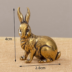 Antique Bronze Easter Brass Rabbit Statues, for Car Home Desktop Decoration, Antique Bronze, 28x40mm