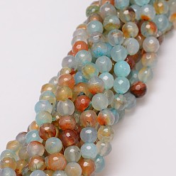 Light Cyan Natural Agate Bead Strands, Dyed, Faceted, Round, Light Cyan, 8mm, Hole: 1mm, about 47pcs/strand, 14 inch