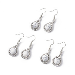 Говлит Серьги-капли из натурального говлита с кристаллами и стразами, платиновые латунные украшения для женщин, 42 мм, штифты : 0.6 мм