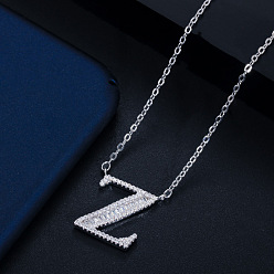 Letter Z (with chain) Wife's Romantic Travel Same Style 26 English Alphabet Clavicle Chain Pendant Micro-inlaid Zircon Platinum Plated Necklace