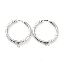 Stainless Steel Color 201 Stainless Steel Huggie Hoop Earring Findings, with Horizontal Loop and 316 Surgical Stainless Steel Pin, Stainless Steel Color, 29x26x2.5mm, Hole: 2.5mm, Pin: 1mm