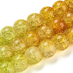 Yellow Green Spray Painted Crackle Glass Beads Strands, Gradient Color, Segmented Multi-color Beads, Round, Yellow Green, 10mm, Hole: 1mm, about 38pcs/strand, 15.28 inch(38.8cm)