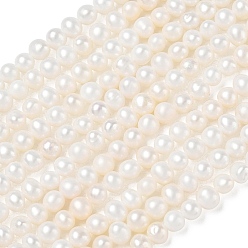 Beige Brins de perles de culture d'eau douce naturelles, note 2a+, pomme de terre, beige, 4~4.5mm, Trou: 0.5mm, Environ 76~77 pcs/chapelet, 13.66'' (34.7 cm)