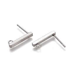 Stainless Steel Color 304 Stainless Steel Stud Earring Findings, with Loop, Rectangle, Stainless Steel Color, 15.5x2x2mm, Hole: 1.5~1.8mm, Pin: 0.8mm