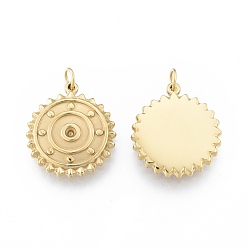 Real 14K Gold Plated Ion Plating(IP) 304 Stainless Steel Pendant Rhinestone Settings, with Jump Rings, Sun, Real 14K Gold Plated, Fit for 1.8mm Rhinestone, 17x15x2mm, Jump Ring: 4x1mm, 2.5mm inner diameter