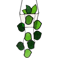 Green Plant Acrylic Leaf Window Hanging Decorations, with Iron Chains and Hook, for Home Garden Decor, Green, 245x117mm
