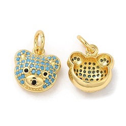 Light Sky Blue Brass Pendants, with Cubic Zirconia, Lead Free & Cadmium Free, Bear Charms, Real 18K Gold Plated, Light Sky Blue, 12.5x12x5mm, Hole: 4mm