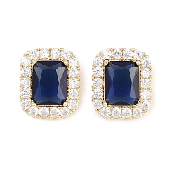 Blue Brass Micro Pave Cubic Zirconia Charms, Rectangle Charms, Real 18K Gold Plated, Blue, 14.5x12x7.5mm, Hole: 4.5x2.5mm