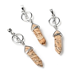Picture Jasper Natural Picture Jasper with Brass Pendants, Cadmium Free & Lead Free, Bullet Shaped, 65~70mm, Hole: 4.6mm