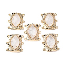 Хрусталь Латунные многорядные звенья из микрофибры с натуральным кварцевым кристаллом, овальные, граненые, стойки покрытие, 22x20x6~7 мм, отверстие : 1.2 мм