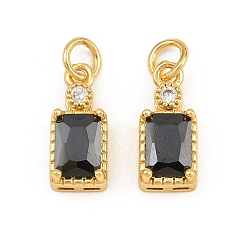 Black Brass Pave Cubic Zirconia Charms, Rectangle Charms, Long-Lasting Plated, Rack Plating, Cadmium Free & Lead Free, Golden, Black, 14x6x5mm, Hole: 3.5mm