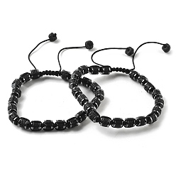 Лавовый камень Регулируемые браслеты из плетеных бусин из натуральной лавы и немагнитного синтетического гематита, внутренний диаметр: 1-3/4~2-7/8 дюйм (4.5~7.3 см)