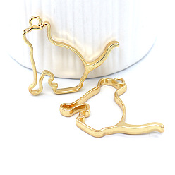 Golden Alloy Open Back Bezel Cat Shape Pendants, for DIY UV Resin, Epoxy Resin, Pressed Flower Jewelry, Golden, 42x37x3.5mm