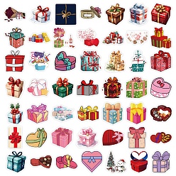 Mixed Color 50Pcs Christmas Gift Box Paper Sticker Labels, Self-adhesion, for Suitcase, Skateboard, Refrigerator, Helmet, Mobile Phone Shell, Mixed Color, 50~80mm