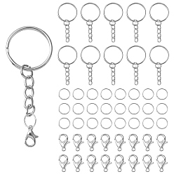 Platinum 20Pcs Iron Split Key Rings, with Curb Chains, Keychain Clasp Findings, with 60Pcs Iron Open Jump Rings and 20Pcs Zinc Alloy Lobster Claw Clasps, Platinum, 25x2mm