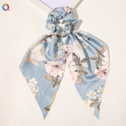 Satin Peony Triangle Streamer - Sky Blue Chic Floral Hair Accessory for Women - Triangle Ribbon Peony Bow Scrunchie Headband