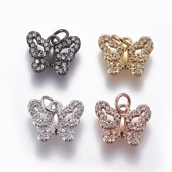 (52) Непрозрачная лаванда Латунные микро проложить кубического циркония прелести, бабочка, прозрачные, разноцветные, 10x12.5x2 мм, отверстие : 3 мм