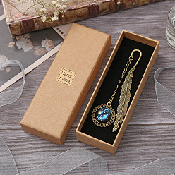 Deep Sky Blue Alloy Feather Shape Bookmark, with Long Chain & Flat Round Pendant, Constellation Pattern, Deep Sky Blue, 115mm