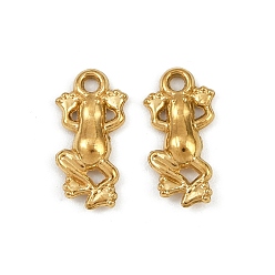 Real 18K Gold Plated 304 Stainless Steel Charms, Ion Plating(IP), Frog Charm, Real 18K Gold Plated, 13x6.5x2mm, Hole: 1.2mm
