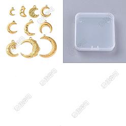 Oro 10 piezas 304 colgantes de acero inoxidable, encanto de la luna, dorado, 13~34x8.5~23x2~3 mm, agujero: 1.5~2.5 mm