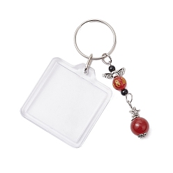 Платина Акриловый брелок, с железными кольцами и натуральным сердоликом, ангел, платина, 73 мм