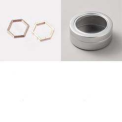 Or Rose 100pcs anneaux de liaison en alliage, hexagone, avec des boîtes de conserve rondes en aluminium, or rose, 12x14x1mm