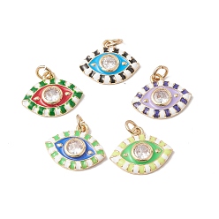 Mixed Color Eco-Friendly Rack Plating Brass Micro Pave Cubic Zirconia Pendants, with Enamel, Long-Lasting Plated, Lead Free & Cadmium Free, Real 18K Gold Plated, Horse Eye, Mixed Color, 11.5x13.5x2.5mm, Hole: 2.5mm