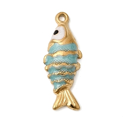 Темно-бирюзовый 304 нержавеющей стальной эмали подвески, рыбы прелести, ионное покрытие (ip), темные бирюзовый, 25.5x10x4 мм, отверстие : 1.4 мм