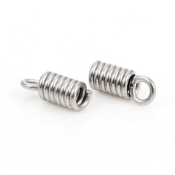 Stainless Steel Color 201 Stainless Steel Terminators, Coil Cord Ends, Stainless Steel Color, 8x3.4mm, Hole: 2mm, Inner Diameter: 2mm