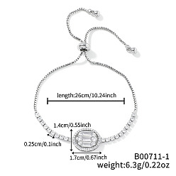 Платина Шикарные регулируемые браслеты из латунных звеньев со стразами в форме овала, браслеты-слайдеры для женщин, платина, 10-1/4 дюйм (26 см)