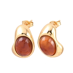 Золотой 304 Серьги-гвоздики из нержавеющей стали и смолы, овальные, золотые, 13x12 мм