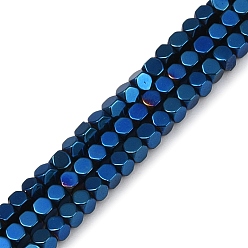 со Синим Покрытием Гальванизировать немагнитных синтетический гематит бисер пряди, граненый куб, сгладить, с покрытием синим, 2x2x2 мм, отверстие : 1 мм, около 200 шт / нитка, 16 дюйм