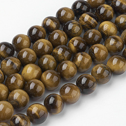 Tiger Eye Natural Yellow Tiger Eye Bead Strands, Round, Grade AB+, 10~10.5mm, Hole: 1.5mm, about 38pcs/strand, 15.3 inch(39cm)