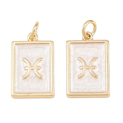 Pisces Brass Enamel Pendants, Rectangle Charms, Rack Plating, Cadmium Free & Lead Free, Long-Lasting Plated, Golden, Pisces Charms, 17.5x11x2mm, Hole: 3mm