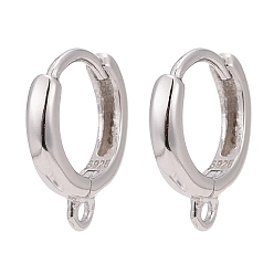 Platinum Rhodium Plated 925 Sterling Silver Hoop Earrings, with 925 Stamp, Platinum, 14x12x2.5mm, Hole: 1mm