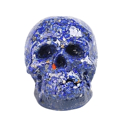 Lapis Lazuli Resin Skull Display Decoration, with Natural Lapis Lazuli Chips inside Statues for Home Office Decorations, 73x100x75mm