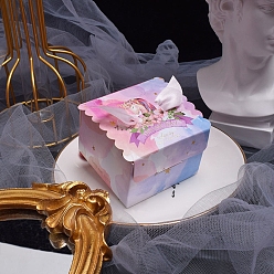 Pearl Pink Folding Cardboard Candy Boxes, Wedding Gift Wrapping Box, with Ribbon, Rectangle, Pearl Pink, 6.5x4.5cm
