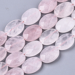 Rose Quartz Natural Rose Quartz Beads Strands, Oval, Faceted, 16x12x5~6mm, Hole: 0.7~1mm, about 24~25pcs/strand, 14.80 inch~15.51 inch(37.6~39.4cm)