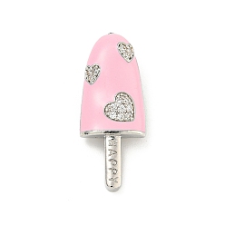 Pink Стойка металлическая латунная микропрофилированная кубическая циркония подвески, с эмалью, долговечный, без кадмия и без свинца, платина, мороженое, розовые, 25.5x10.5x7 мм, отверстие : 6.5x2.5 мм